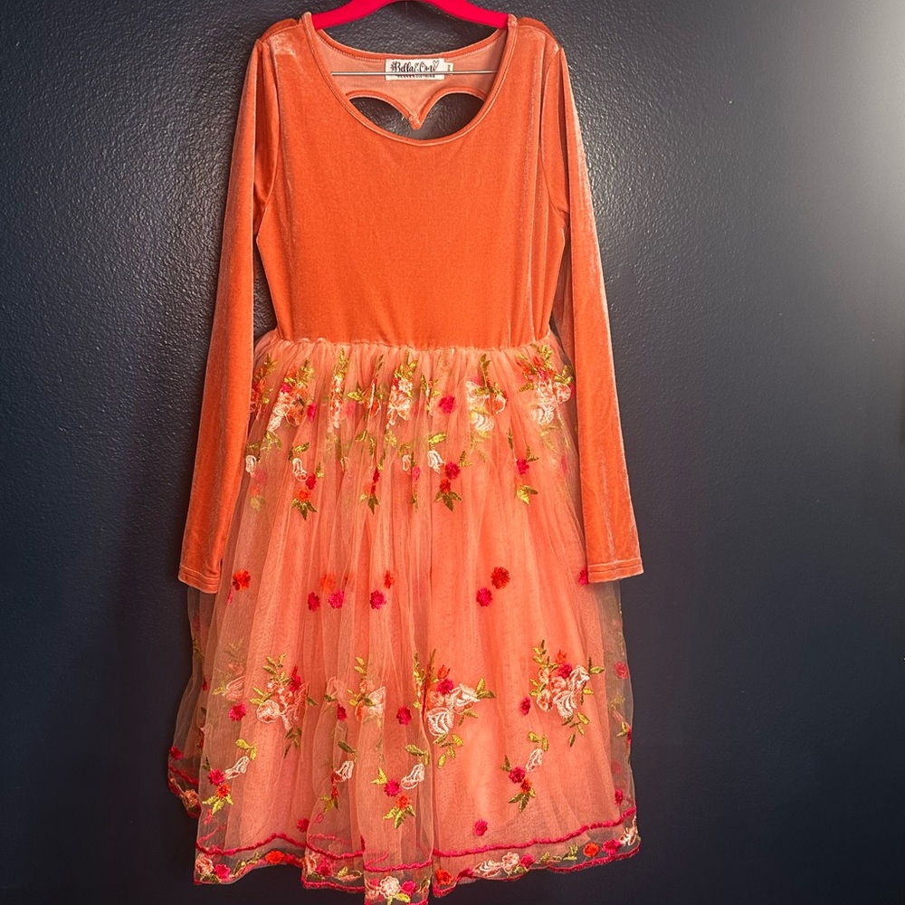 Peach Floral Kids Casual Dress